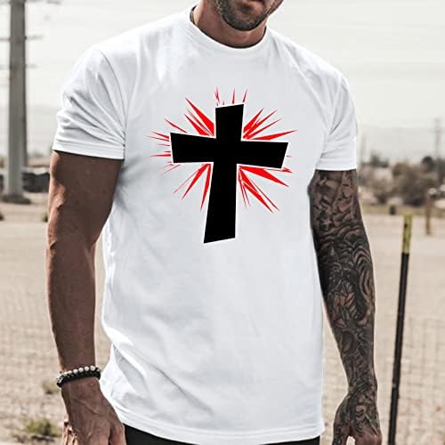HDDK Yaz Erkek Asker Kısa Kollu T-Shirt Parmak Izi İnanç İsa Çapraz Baskı Tee Üst Koşu Egzersiz Spor Tshirt
