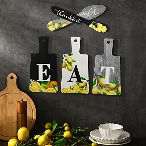6 Adet Yaz Kesme Tahtası Yemek İşareti seti Asılı sanat Mutfak yemek işareti Limon bıçağı çatal ve kaşık duvar dekoru