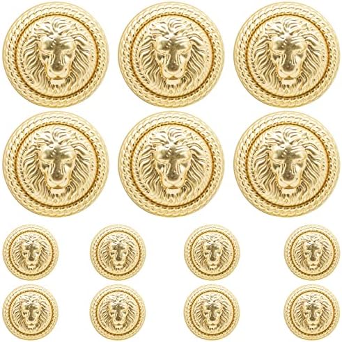 F & G 14 adet Mat Altın Düğmeler Vintage Antik Metal Emaye Blazer Düğmeleri Seti - 3D Aslan Kafası-Blazer, takım Elbise,