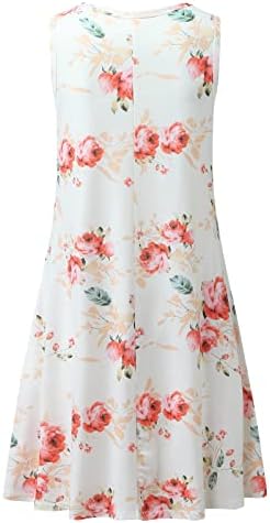 ıQKA Kadınlar Kısa Mini Tank Elbise Çiçek Baskı Kolsuz O Boyun Yaz Rahat T Shirt Salıncak Elbiseler Plaj Cover up